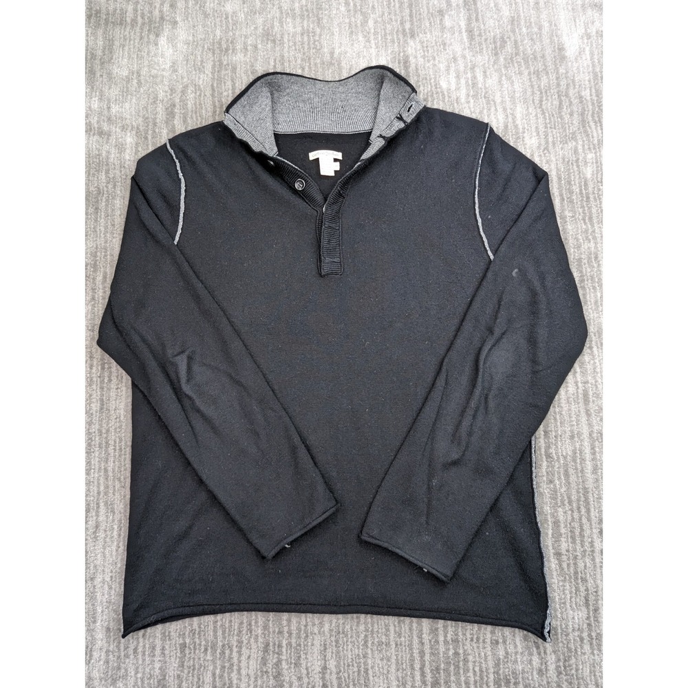 Carbon 2 Cobalt Mens Medium Cotton Cashmere Blend Gloaming Sweater Black Henley